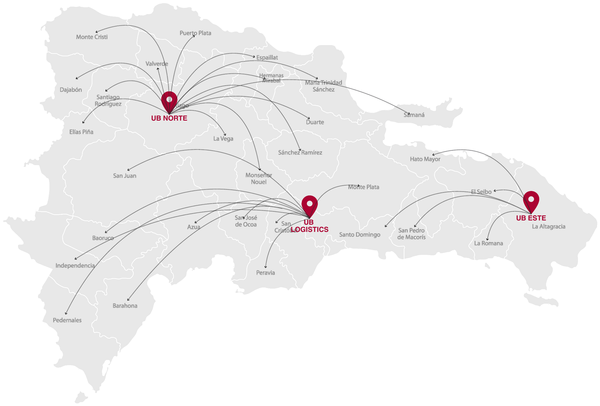 Mapa de República Dominicana con nuestros almacenes